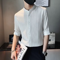 리넨 마남방 오버핏 데님 남자 여름 셔츠 루즈핏 반오픈 7부린넨 휴가 남성 와이셔츠