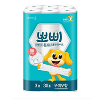 뽀삐 롱 3겹 도톰한 화이트 25m 30롤 두루마리 화장지, 1개, 30개