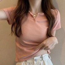 따봉오빠 여성 슬림핏 브이컷 베이직 반팔 티셔츠 핑크(DB341)