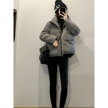여성 체크 무늬 다운 코튼 재킷 짧은 코트 겨울