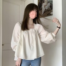 라라벨 여성용 블라우스 제인 스퀘어넥 무지 셔링 긴팔 로맨틱 블라우스