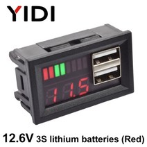 디지털 납산 리튬 배터리 용량 표시기 usb 충전기 전압계 패널 전압계 테스터 12v, 12.6v 3s 리튬 레드