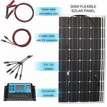 12v 유연한 태양 전지 패널 키트 100w 200w 300w 보트 자동차 RV 및 배터리 충전기 용 컨트롤러 포함 695469, 300w solar system 695469