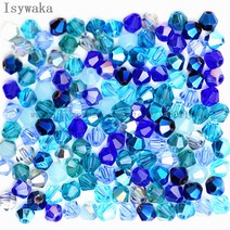 Isywaka 블루 여러 가지 빛깔의 100 개 4mm Bicone 오스트리아 크리스탈 비즈 매력 유리 DIY 보석 만들기위한 스페이서 비드, [01] blue multicolor