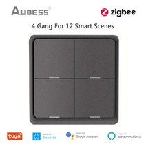 Tuya-스마트 ZigBee 3.0 무선 12 씬 벽 스위치 푸시 버튼 컨트롤러 알렉사 구글 홈 통한 스마트 오토메이션, 06 4 Gang Grey_01 1 piece