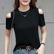 데일로엔 여성용 베이직 어깨 트임 기본 반팔 티셔츠