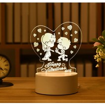 아크릴 오로라 우주비행사 무드등 야간 조명 3D Usb Led 올빼미 테이블 램프 침실 장식 하트 베어 밤 그릴 룸 데코 스마스 선물, 05 Valentine Girl Boy