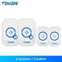 차임벨 무선초인종 도어 차인 챠임 벨 TOWODE 홈 무선 초인종 433Mhz 환영 친구 스마트 150 미터 장거리 3, CHINA, White Color Kit 4, AU 플러그