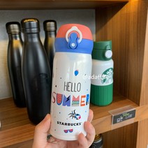 스타벅스 곰돌이 & 여신로고 사이렌로고 화이트 그린 보온 보냉 써모스 보온병 텀블러 350ml, 깃털백 안녕하세요 여름 350ML