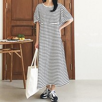베시시걸 빠삐 스트라이프 퍼프소매 루즈핏 롱원피스 빅사이즈 임부복