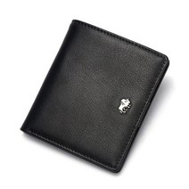 들소 데님 짧은 지갑 남성 정품 가죽 RFID 차단 지갑 남성 동전 포켓 카드 홀더 디자이너 지갑 미니 W9317