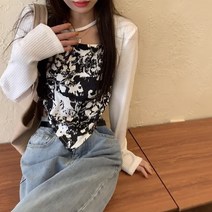 [랜덤플레이] 패턴 레이어드 티셔츠