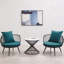 테이블의자 세트 대리석 미니 티테이블세트 카페 라운지 2인용, 매트 그린 가죽  블랙 프레임 3종세트