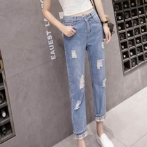 가바바 여성 청바지 베이직 심플 체크 롤업 데일리 여름 데님 바지 G37372