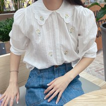 예쁜 카라 꽃자수 데이지 블라우스