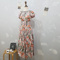 상상그이상 여성용 야자 꽃 원피스 오프숄더 셔링 밴딩 롱 원피스 빅 플라워 프린팅 투에이 플레어 스커트 바캉스 해외여행 휴양지 여름원피스