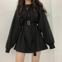 가을 레트로 긴팔 라운드 칼라 원피스 여자