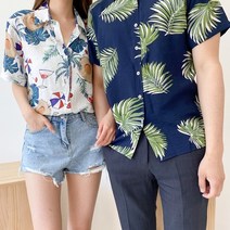 여름 바캉스 남녀 공용 하와이안 반팔 셔츠