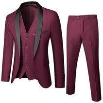 드라이슈트 웻슈트 조끼 심플한 우아한 패션 인터뷰 신사 슬림한 3 피스 슈트, 37.Claret - XS