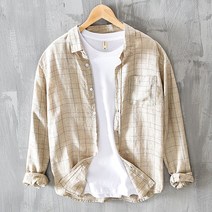 여름 얇은 쁘띠 프레쉬 체크 린넨 셔츠 남 긴팔 와이드 캐주얼 칼라 면 여성롱셔츠 여자오버핏셔츠 블라우스 여자남방 여자원피스브랜드 여성남방