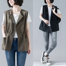 토파즈 AW0021 여자 봄 여름 가을 면혼방 린넨 마 오픈 루즈핏 코디 이지웨어 스트링 베스트 조끼 데일리룩