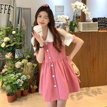 DFMEI 핑크 데님 나시 원피스 여 여름 신상첫사랑 러블리 숏스커트