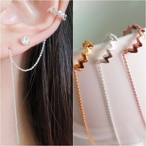 코코날다 silver925 순은 E-진주 두줄라인 실버 10cm 이어커프+은귀걸이 연예인 귀찌 이어링 귀걸이