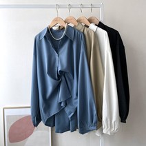 빅사이즈 셔츠 블라우스 박시 루즈 핏 카라 롱 실키 4컬러