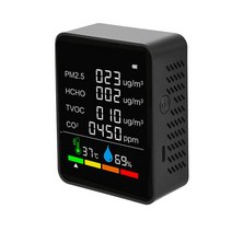 가스경보기 6in 1 이산화탄소 측정기 PM2.5 TVOC HCHO 값 전기 양 온도 습도 CO2 테스터 공기질 검출기, [01] black