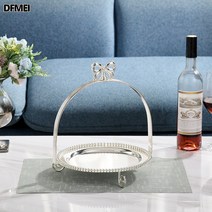DFMEI 이중 삼중 케이크 홀더 애프터눈티 과일 케이크 접시 디저트 스탠드 리본 딤섬 트레이 웨딩, 1단 선반 + 은 25cm 접시 1개 과일 포크 3개