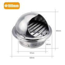 닥트자재 100mm/130mm/150mm 304 스테인레스 스틸 덕트 원형 환기 시스템 후드 배기 레인 캡 에어 벤트 방수 커버, 3.1mm