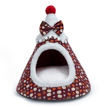 작은 개와 고양이를위한 크리스마스 트리 모양의 애완 동물 텐트 부드러운 침대 자체 난방 콘도 산타 모자 디자인 개집, 5, 하나