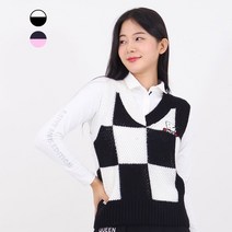 여성 골프웨어 골프조끼 투톤 사각 V넥 니트조끼