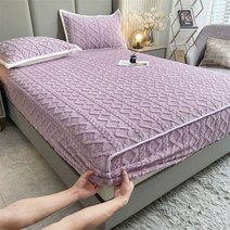 패밀리 침대 패드 센스맘 라지킹 이부자리 매트리스 커버 보호대 탄성 장착 시트 1 개 200x220 플란넬 겨울 두꺼운 따뜻한 침구 더블, 보라색-1pc 침대보_90x200cm