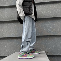 봄 가을 거리 튀김 청바지 항구풍 ins 트렌드 헐렁헐렁 캐주얼 긴바지 남자 고가 유행 브랜드 와이드 팬츠