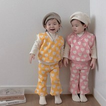 루라줌) 아기 유아 아동 키즈 돌아기 3살 4살 어린이 봄신상 여자아이 여아 러블리 뿜뿌 조끼 베스트 나팔바지 부츠컷 바지 팬츠 상하복세트 등원룩 상하세트 조카선물 트레이닝복
