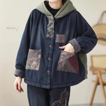 마마제이 중년여성옷 유니크 패치 본딩 후드 청 자켓 50대 엄마옷 마담 빅사이즈