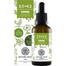 임산부비타민D 키즈 유기농비타민D NATURE LOVE 비타민 D3 K2 액체 50ml 오리지널 K2VITAL 99.7% AllTrans 테스트를 거친 1000 IU 1방울, 단일수량, 단일개당 용량/중량/정