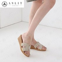 애슬릿(주얼리) [애슬릿] 진주 반짝이 H 스트랩 여성 통굽 웨지슬리퍼