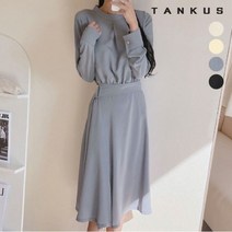 탱커스 여성 차이나 카라 벨트 주름 원피스