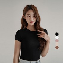 젬블링 여성용 라운드넥 스판 쫀쫀 반팔티