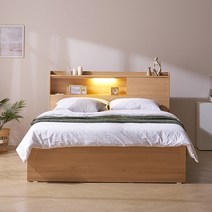 상일리베가구 러버 LED 슬라이딩 빅수납 침대+독립40T 매트리스 세트 SSQ, 오크