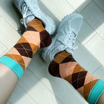아다마스 아가일 패턴 양말 컬러 여자 중장목 예쁜양말 w234
