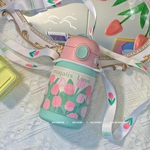 치즈 튤립 보온보냉텀블러 보온컵 귀여운 캐릭터 토끼 원터치 빨대 보온 보냉텀블러 ins 고안치 물컵 스테인리스강을 휴대할 수 있다 304스텐 물병 BW-2998, 320ml