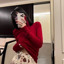 [케이로] 188017 유니티 모드 여성용 따뜻한 멀티 컬러 울 니트 언더코트 하이넥 탄성 슬림핏 다목적 상의 가을 및 겨울