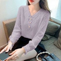 블라우스 레이스 셔츠 여자패션 가을겨울 브이넥 카라 남방