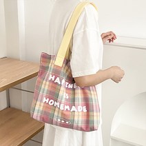 여성 가방 대용량 캔버스 체크무늬 에코백 (3컬러)