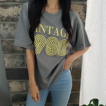 상상그이상 여성용 국내제작 1980 반팔티셔츠 탄탄한 면소재 줄어듦없는 빈티지 프린팅 기본 반팔 티셔츠 이너티 사계절용 데일리템