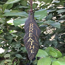 Black Clay Leaf Breathe Sign Handmade Artisan Ceramic Wall Hanging -stock photo please read descri, 1