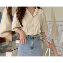 터미븐 린넨 루즈핏 포켓 카라넥 셔츠